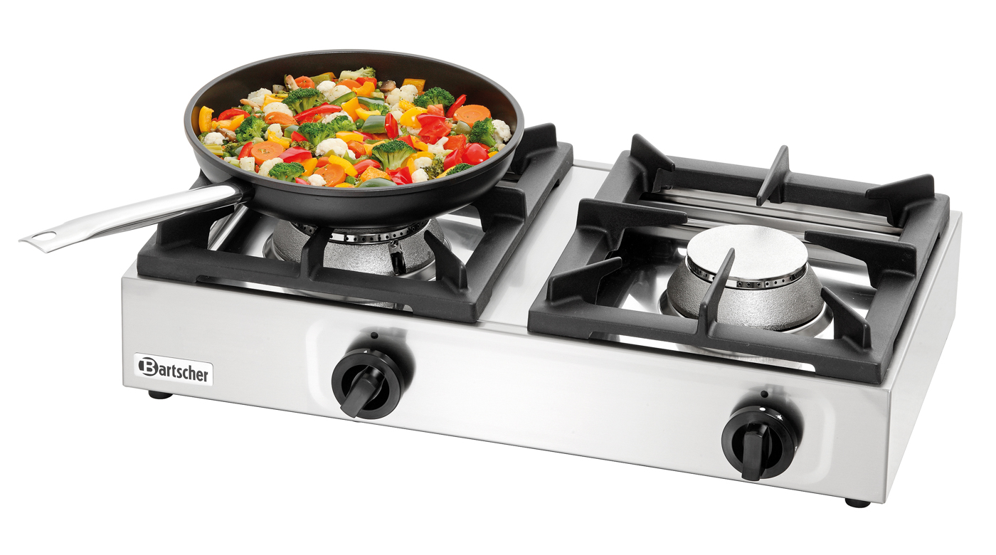Bartscher Gaskocher 2K1100-N | LeistungKochstelle rechts max.: 4,5 kW | Maße: 66 x 35 x17,0 cm. Gewicht: 20,2 kg