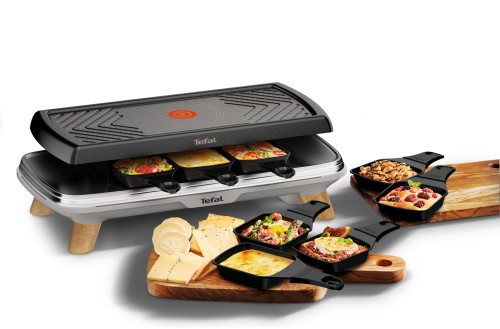 TEFAL RACLETTE GOURMET RE610D [Raclette und Tischgrill; 8 Personen; extra tiefe Pfännchen, antihaftbeschichtet, ebenso die Grillplatte;
