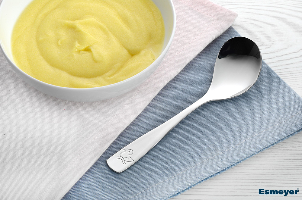 Babybreilöffel "Lustige Tierchen", aus Edelstahl 18/8, hochglanzpoliert. Materialstärke 2 mm.