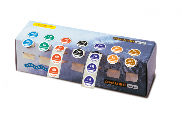 Labellord-MINI haltbar bis der kleine Spender für die Mini-Küche Aqualabel: rückstandsfrei abspülbar