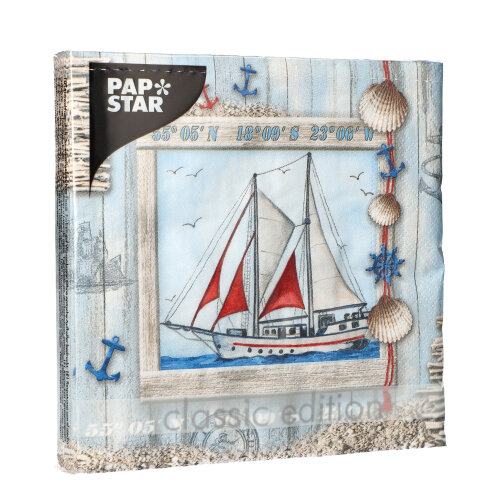 PAPSTAR 20 Servietten, 3-lagig 1/4-Falz 33 cm x 33 cm "Sailor"
