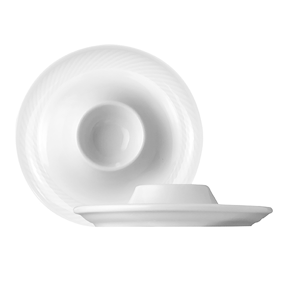 Eierbecher mit Ablage 12,5 cm - Form: Swing Time, - weiss - aus Porzellan. Hersteller: Eschenbach., "Made in Germany".
