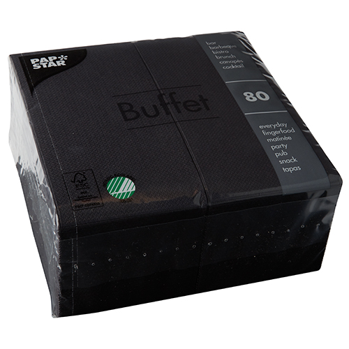 PAPSTAR 80 Servietten, 2-lagig 1/8-Falz 33 cm x 33 cm schwarz