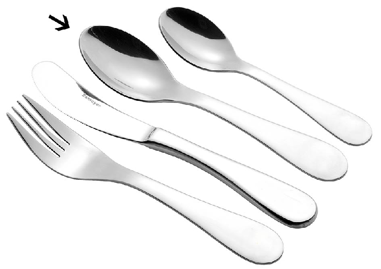 Kinderlöffel Modell SUNNY 18/10, poliert. Länge: ca. 15,5 cm. Materialstärke 2,5 mm.