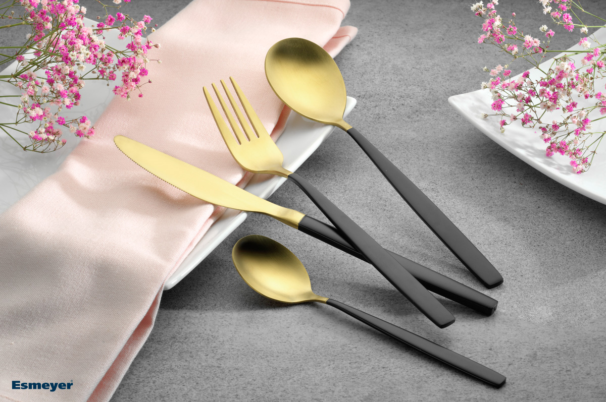 24-teiliges Besteck KIARA, gold und schwarz