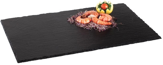 GN 1/1 Naturschieferplatte 53 x 32,5 cm Materialstärke 6-9 mm möbelschonende Füßchen gebrochene Kanten glänzende, versiegelte