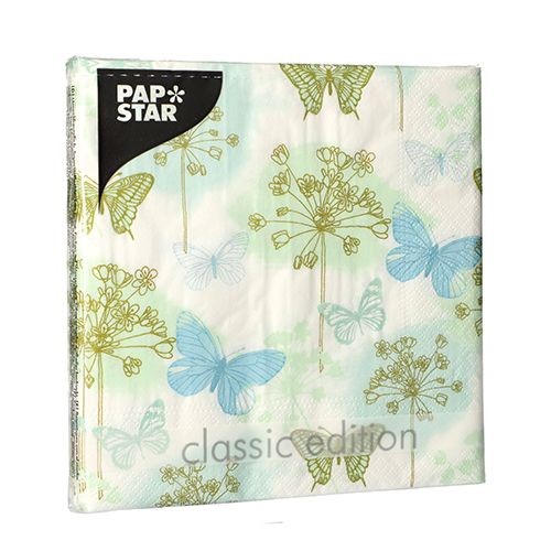 20 Servietten, 3-lagig 1/4-Falz 33 cm x 33 cm "Aquarell Butterfly" von PAPSTAR