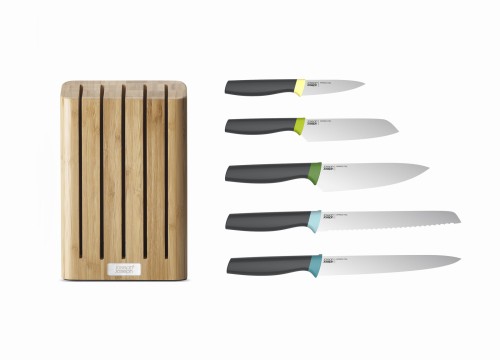 Joseph Joseph Elevate - 5-teiliges Messerset inkl. Messerblock aus Bamboo - mehrfarbige Griffe