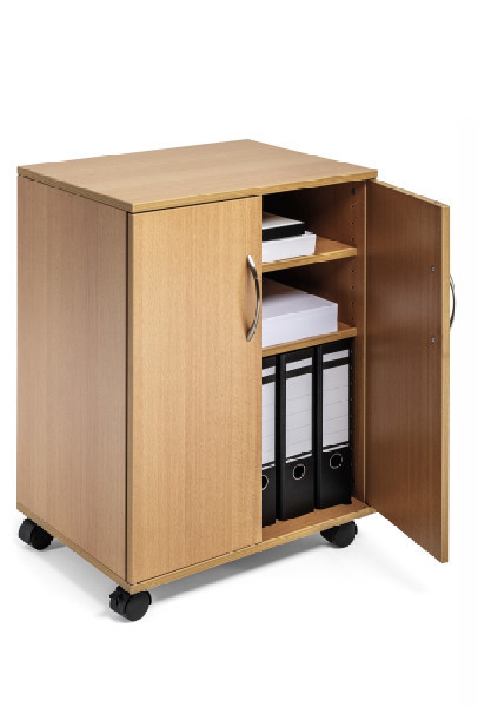 Multifunktionswagen COFFEEPOINT, Farbe: buche, mit 2 Türen und mit 4 Rollen. Aus melaminbeschich- tetem 16 mm Holz. 73,7 x 52,8 x 40 cm (H x B x T)