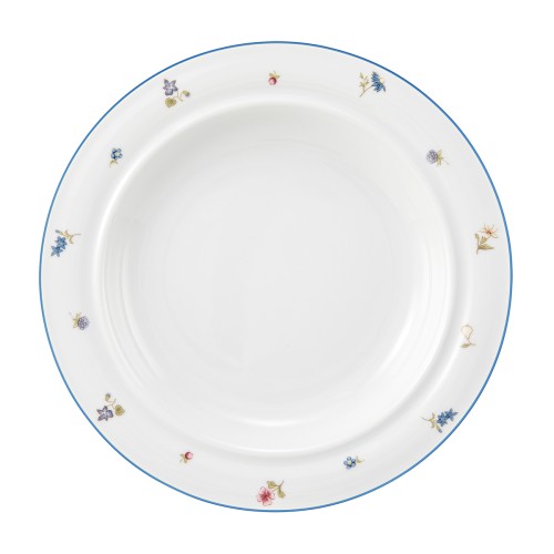 Seltmann Teller halbtief 25,5 cm, rund, Form: Community, Dekor: 57390 Streublume blaue Linie, hohe Kantenschlagfestigkeit, Made in Germany