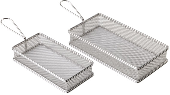 Servier-Frittierkorb 21,5 x 10,5 cm, H: 4,5 cm Edelstahl, Griff: 9,5 cm -SNACKHOLDER- spülmaschinengeeignet