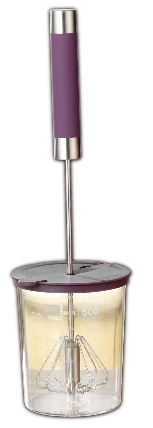 Rührstab MIXI mit Rührschüssel, aus Edelstahl 18/8 und Kunststoff. Maße Ø 10 cm, Höhe 35 cm.