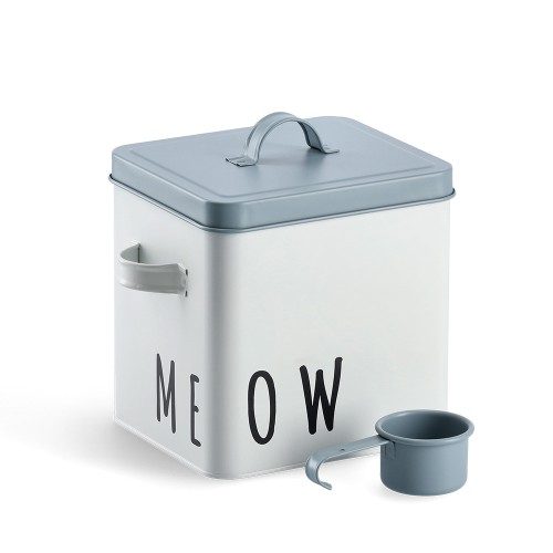 Futterdose "Meow", Metall, weiß/blau / Maße: 23,4x16,2x18,5/21 cm