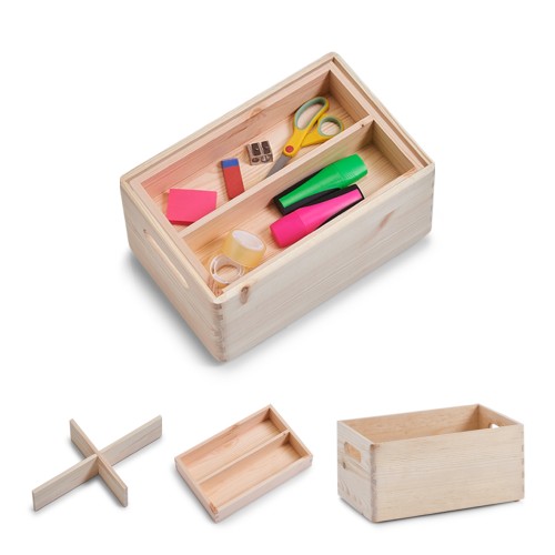 Allzweckkisten-Set, Nadelholz, Farbe: natur. Dieses praktische Kisten-Set mit Fächer-Einteilung und Tabletteinsatz ist ein