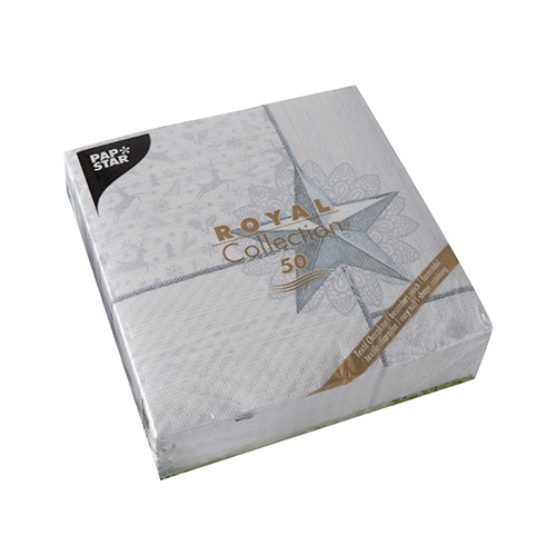 50 Servietten "ROYAL Collection" 1/4-Falz 40 cm x 40 cm weiss "Rising Star" von PAPSTAR