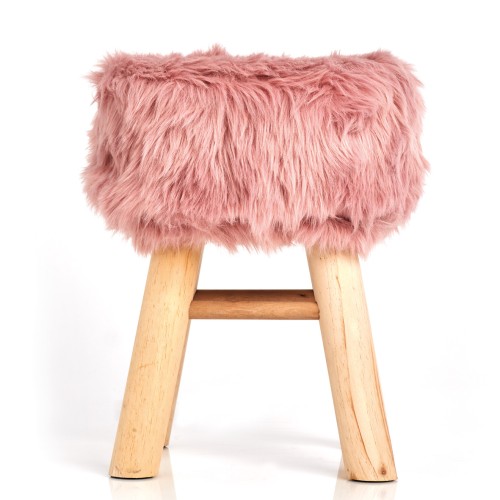 Sitzhocker "Zottel", Holz/Kunstfell, rosa. Ø: 290 mm. Höhe: 390 mm.