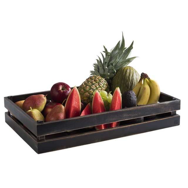 APS Holzbox -SUPERBOX-, 55,5 x 35 cm, H: 10,5 cm, Akazienholz, schwarz, Vintage-Look, passend zu GN 1/1