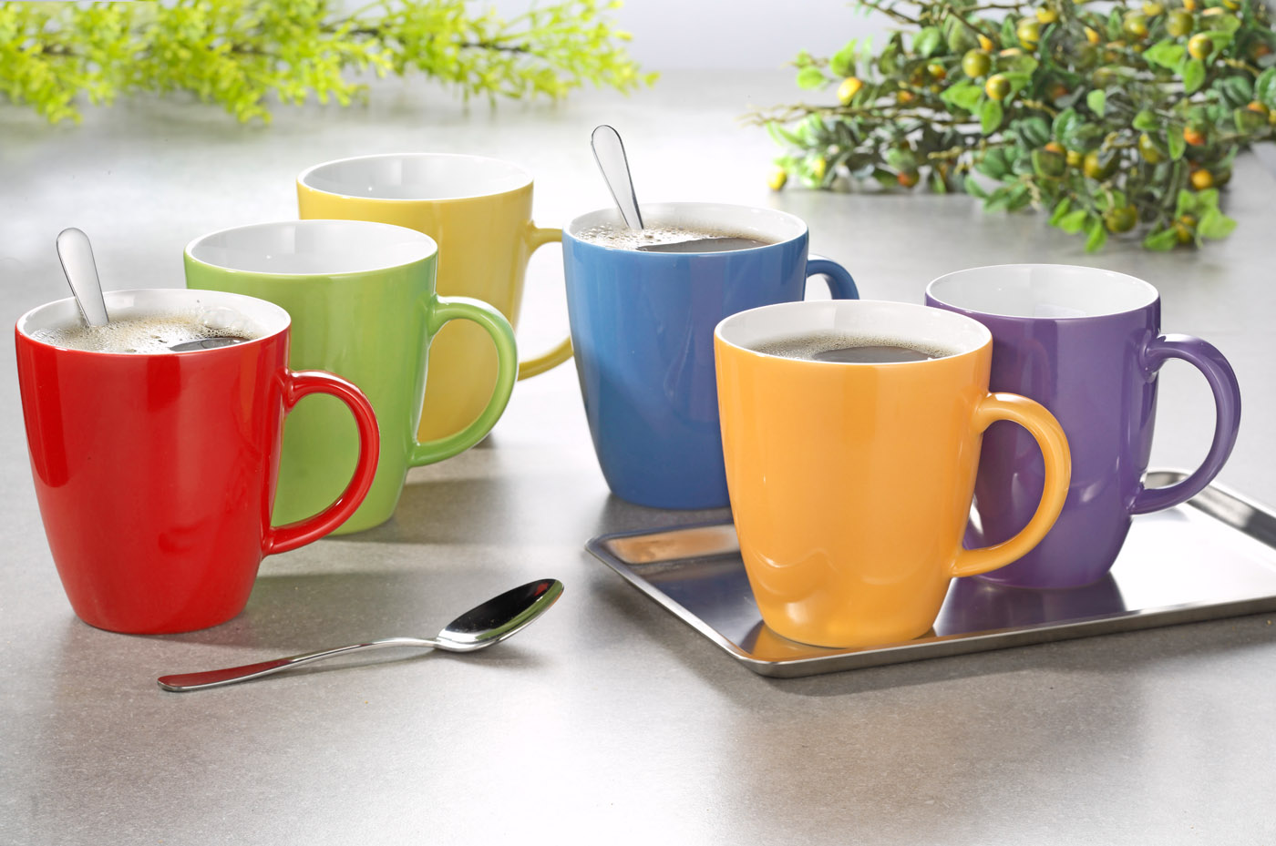 6 Henkelbecher, Inhalt: je 0,35 ltr., Eschenbach COFFEESHOP HAPPY COLOUR Farbenmix, Höhe: 9,6 cm