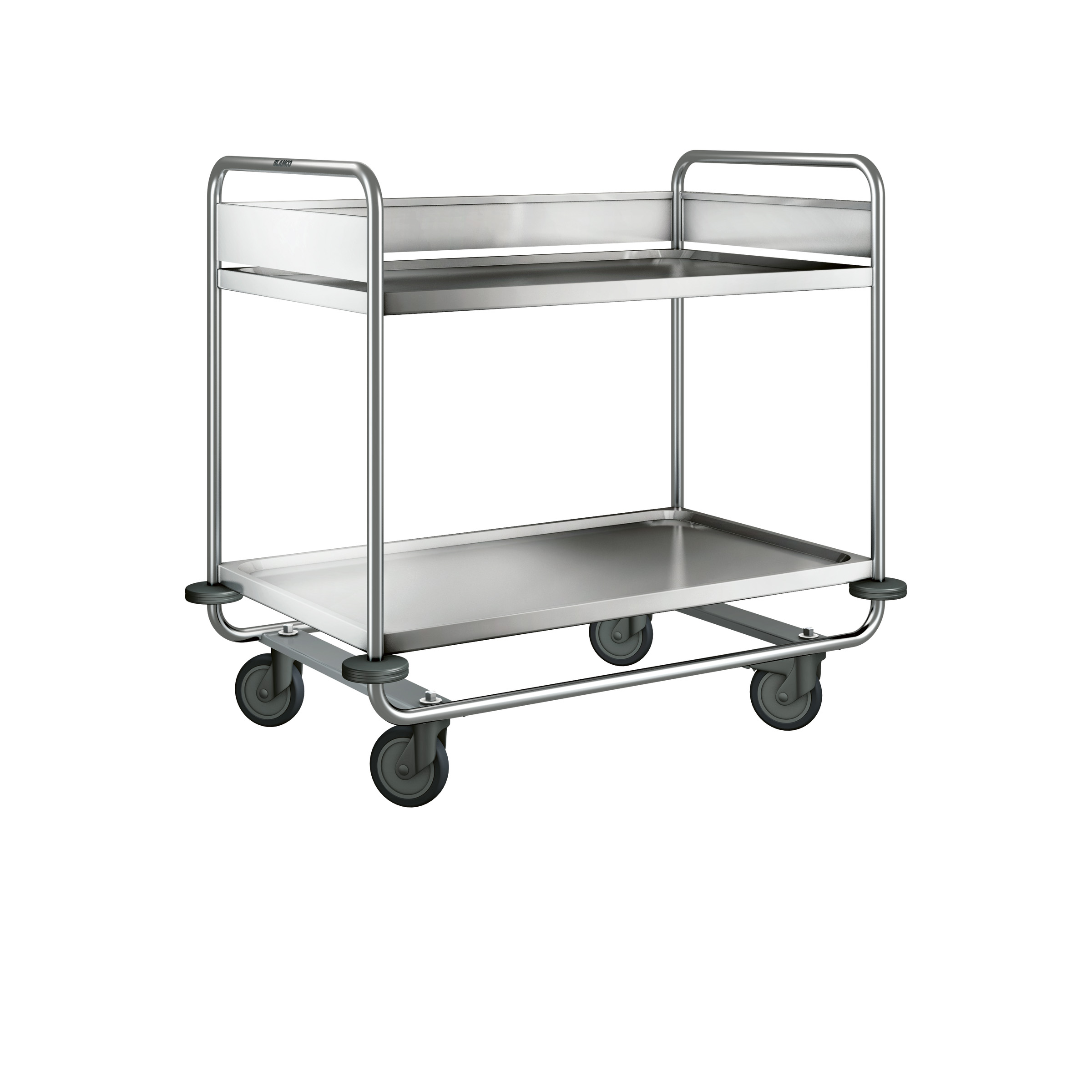 BLANCO Abräumwagen aus rostfreiem Edelstahl mit Kunststoffrollen, 4 Lenkrollen Ø 125 mm, davon 2 mit Feststeller, Maße der Borde: 2 Borde 1000 x