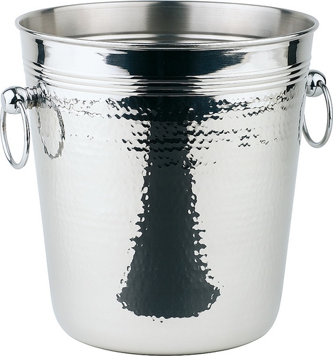 Wein- / Sektkühler Ø 21 cm, H: 21,5 cm, 4 Liter Edelstahl poliert Hammerschlag mit massiven Ring-Griffen eingerollter Rand