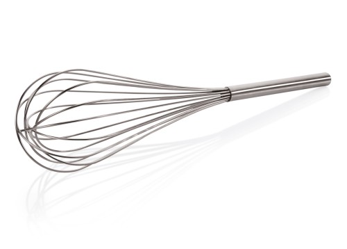 Kesselrührbesen. Chromnickelstahl. 8 dicke Drähte á 3 mm, Griff wasserdicht verschlossen.
