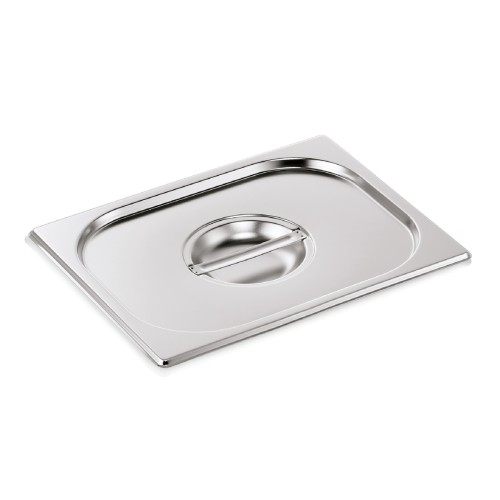 GN 1/2 Deckel mit Löffelaussparung, Materialstärke 0,6 mm. Material: Chromnickelstahl. Serie: GN 70.