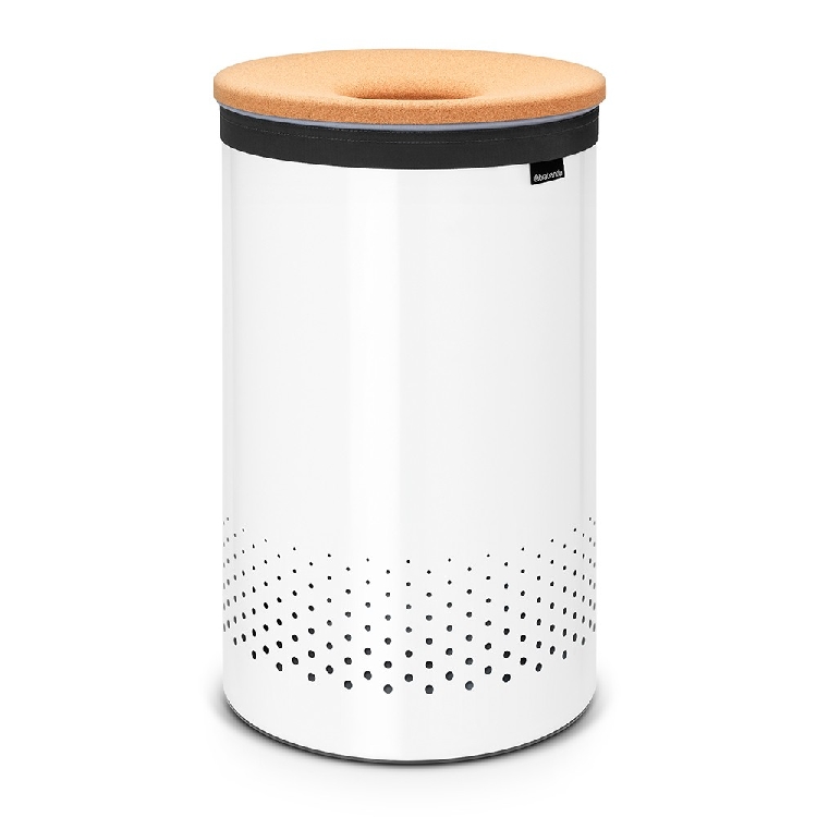 Brabantia Wäschebox mit Korkdeckel, Korpus weiss, Inhalt: 60 l, Durchmesser: 39,6 cm, Höhe: 67 cm