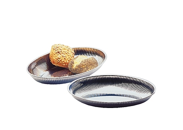 Schale 31 x 21 cm, H: 4,5 cm Edelstahl, eingerollter Rand spülmaschinengeeignet stapelbar