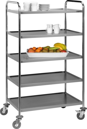 SARO Transportwagen / Servierwagen Modell DAVID - Material: Edelstahl - Leichte Ausführung - 4 Leichtlaufräder ( 2 mit Feststellbremse) -