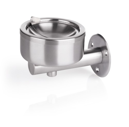 Wandascher. Chromnickelstahl. Aschenbecher mit Klappmechanismus. Durchmesser oben 12 cm.