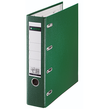Leitz Doppelordner 75mm 2 x DIN A5 quer 4 Bügel mit Griffloch mit Sichttasche am Rücken mit Kantenschutz Polypropylen Graupappe, recycelt grün