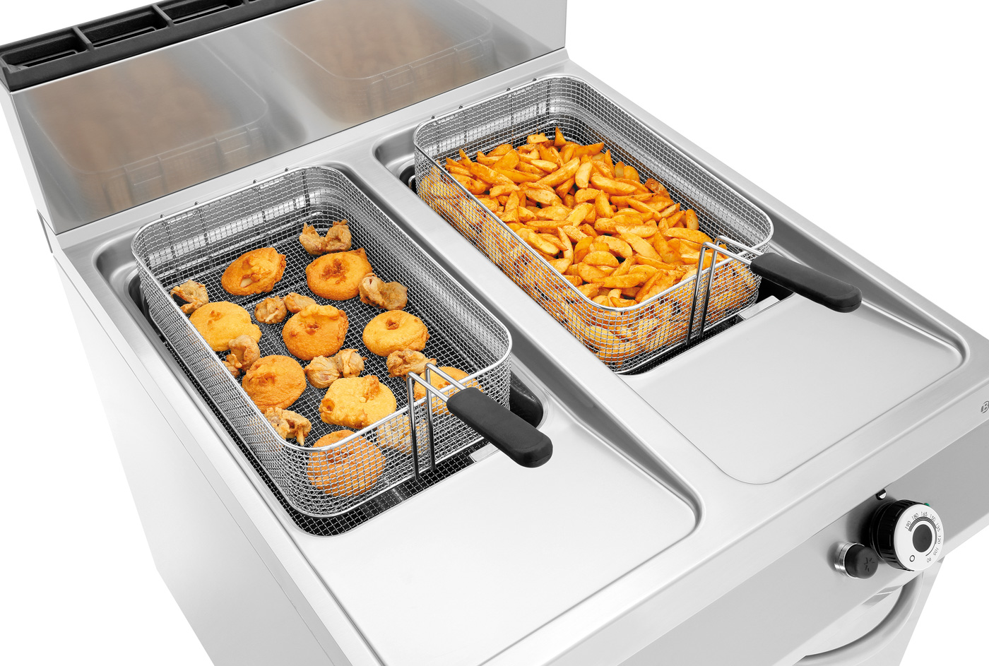 Bartscher Gas-Standfritteuse, 2 Becken |Spannung: 230 V | Maße: 80 x 90 x 90,0 cm.Gewicht: 124,6 kg