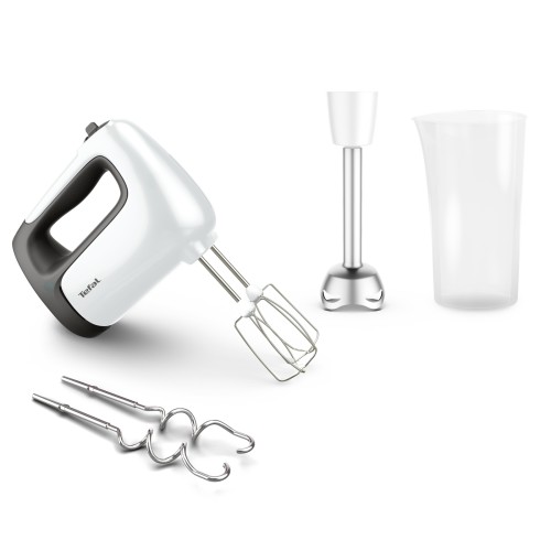 Tefal Prep'Mix+ Handmixer, Ideal für leichte und zähe Zubereitungen, Leistungsstarker 500-W-Motor, 5 Geschwindigkeiten, Turbo-Funktion, 2 Rührbesen,
