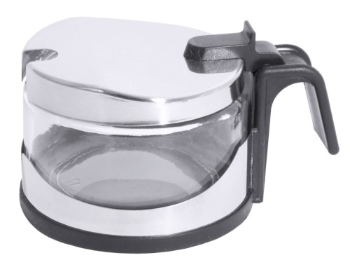 Parmesan-/Konfitürendose Gestell aus hochglänzendem Edelstahl 18/0, mit schwarzem Kunststoffboden, Deckel aus Edelstahl 18/10, mit