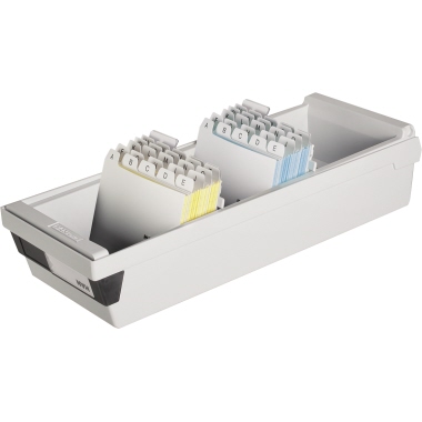 HAN Karteikasten 13,3 x 12,1 x 35,7 cm (B x H x T) DIN A7 quer 1.300 Karten Polystyrol lichtgrau 2 Stützplatten
