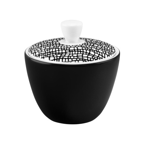Seltmann Zuckerdose 0,26 l, rund, Form: Life, Dekor: 25677 Fashion glamorous black, hohe Kantenschlagfestigkeit, Made in Germany