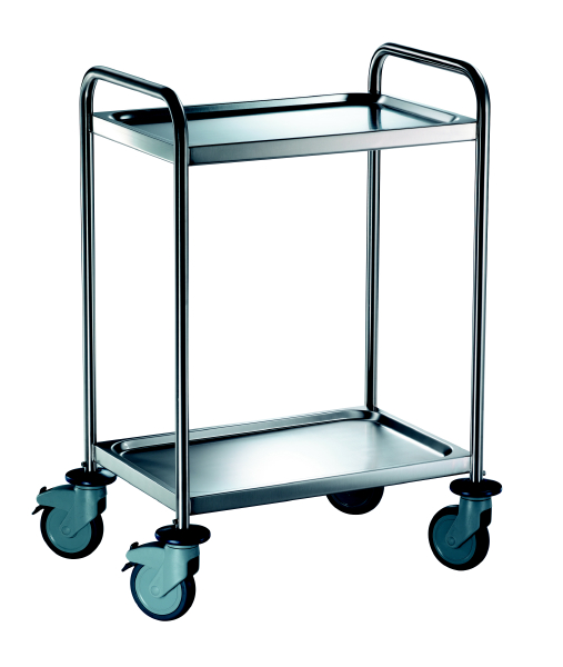 BLANCO Servierwagen a. rostfreiem Edelstahl mit luftidentischen Rollen, 4 Lenkrollen Ø 125 mm, davon 2 mit Feststeller, Maße der Borde: 2 Borde