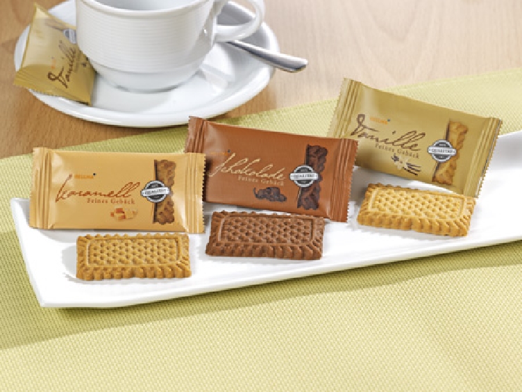 Hellma 3er-Mix FEINES GEBÄCK, Inhalt: 200 Stück á 5,6 g je Karton. Gesamtgewicht: 1,12 kg.