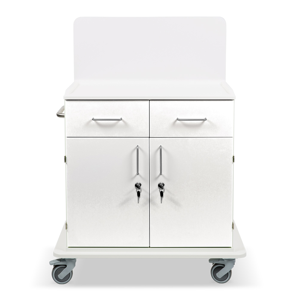 ETHERNASOLID® MULTICART Multifunktionswagen T21 mit Rückwand, 2 Drehtüren, 2 Schubladen und Schiebegriff, weiß