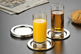 Edelstahl-Untersetzer ROLLO, 6-er Set, rund, Durchmesser: 11 cm (innen: 9 cm), Edelstahl 18/8 poliert, Rand eingerollt.