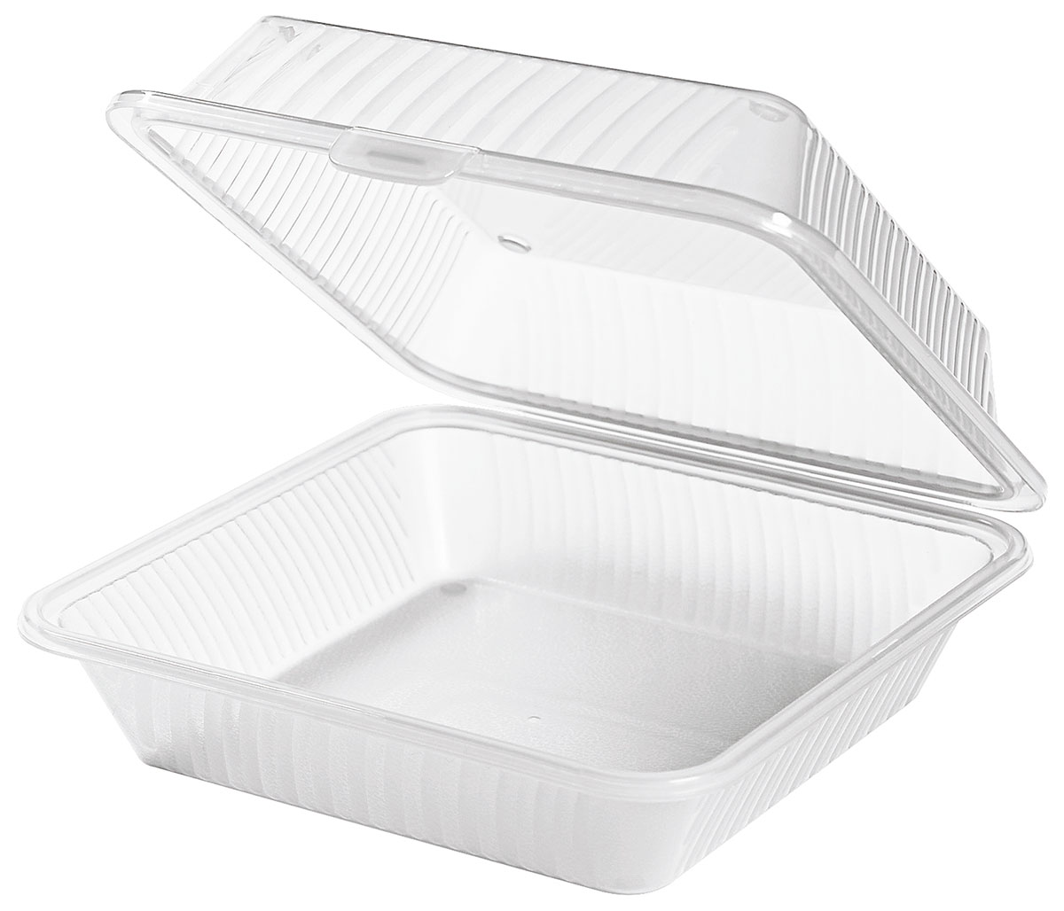 Mehrweg Menüschale aus Polypropylen ohne Fächer Die umweltfreundliche Alternative zu Einwegschalen Farbe: Weiß, Hoher Deckel, Maße 23 x 23,5 x 9,5 cm