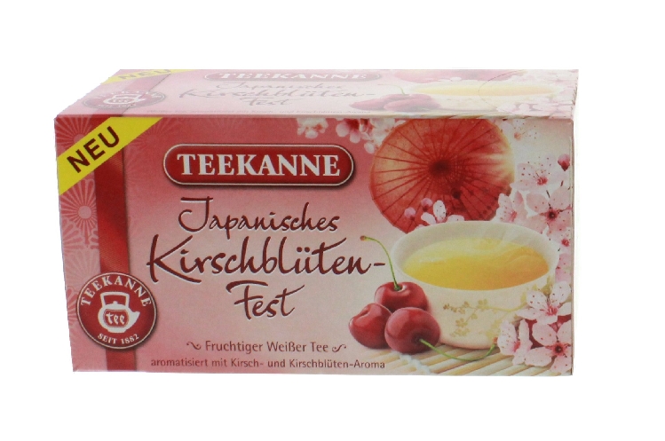Teekanne JAPANISCHES KIRSCHBLÜTENFEST, Inhalt: 20 Teebeutel à 1,8 g. Weißer Tee mit Kirsch- und Kirschblütenaroma.