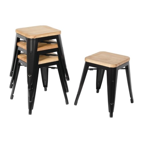 Bolero Bistro Hocker mit Holzsitzpolster Schwarz (4er Pack)