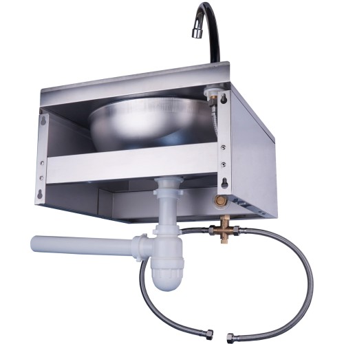 SARO Handwaschbecken mit Kniebedienung Modell Justin - Material: Edelstahl - Beweglicher Hahn - Mit Rückschlagventil - Siphon im