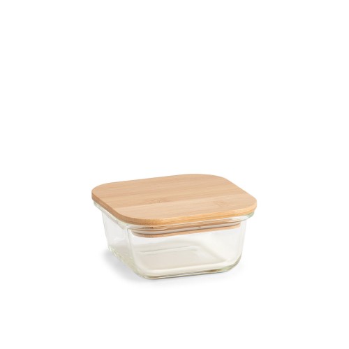 Vorratsbehälter m. Bambusdeckel, 320 ml, Glas. Länge: 112 mm. Breite: 112 mm. Höhe: 55 mm