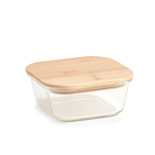 Vorratsbehälter m. Bambusdeckel, 800 ml, Glas. Länge: 155 mm. Breite: 155 mm. Höhe: 66 mm