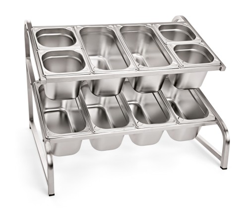 GN Buffetgestell. Chromnickelstahl. zweireihig, mit rutschhemmenden Füßen, passend für 8