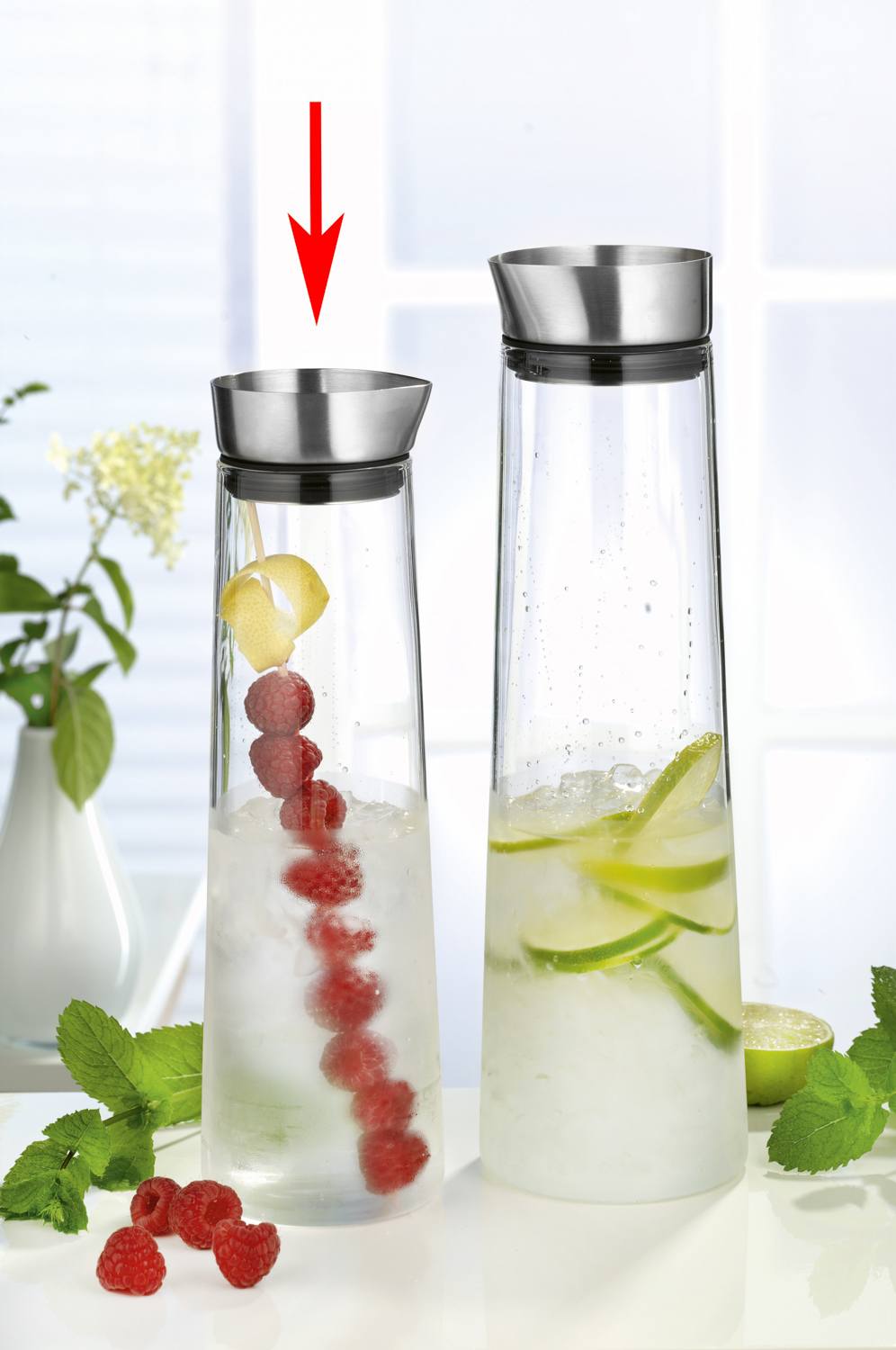 Blomus Wasserkaraffe FRESH, Inhalt: 1 Liter, Höhe: 305 mm, Glas-Edelstahl-Kombination.