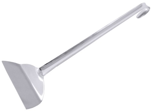 Pfannen-/Paella- Schieber aus Edelstahl 18/10, hochglänzend, fugenlos, mit Hakenstiel, zum Wenden von Speisen in Riesenpfannen, z.B.