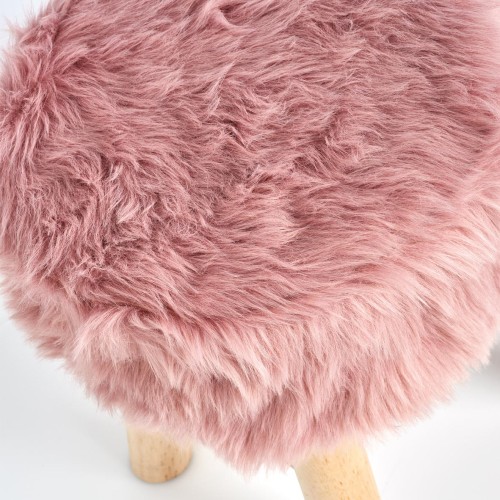 Sitzhocker "Zottel", Holz/Kunstfell, rosa. Ø: 290 mm. Höhe: 390 mm.